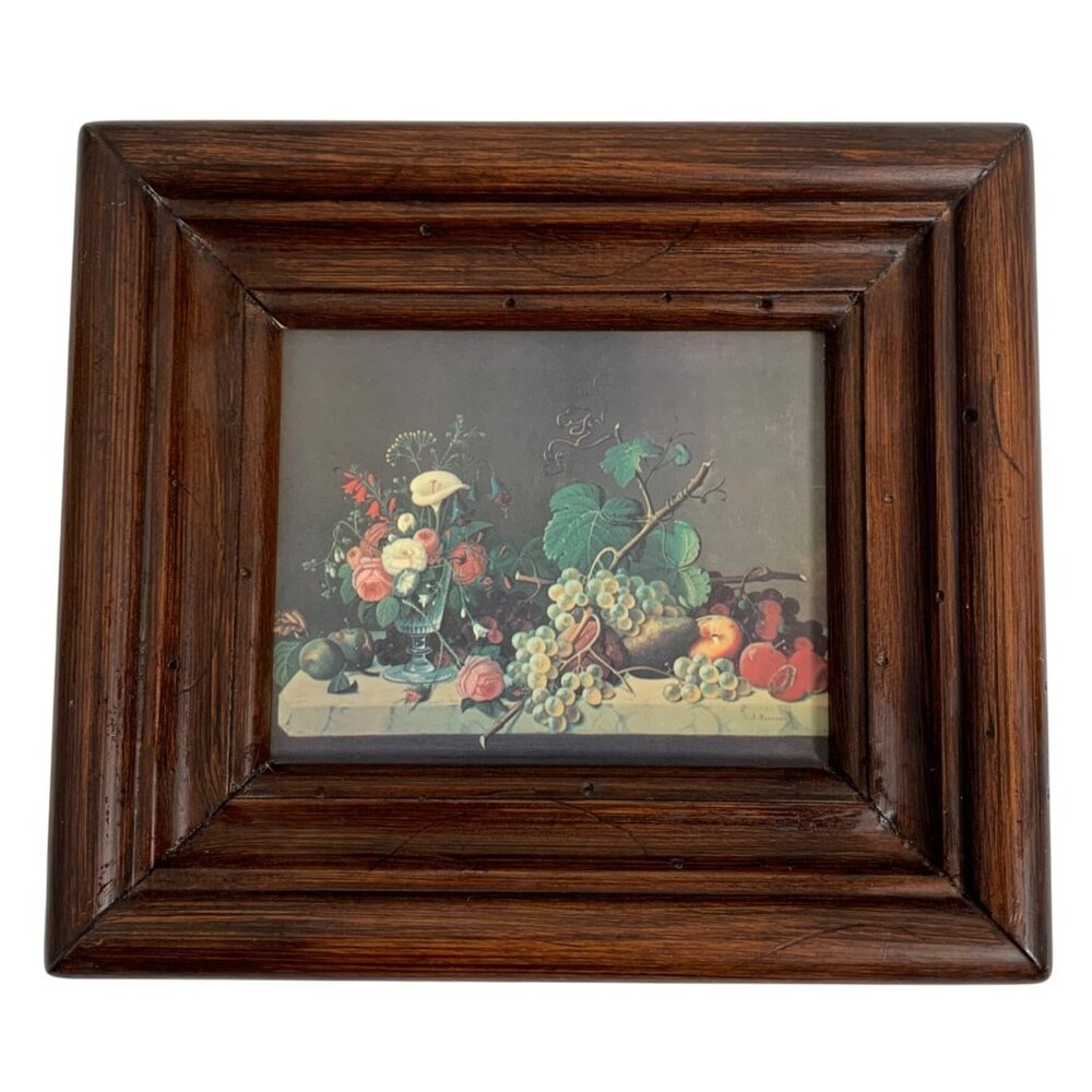 Mini Severin Roesen Still Life Of Fruit & Wine Glass Print In Elegant Wood Frame